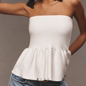 Anthropologie White Strapless Peplum Top, Size XS. NWT.